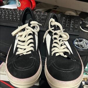 Preowned Rick Owens Vintage Sneakers in black suede and milk white leather. EU45